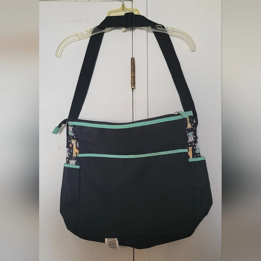 Babymel Black and Mint Jungle Print Crossbody Bag/Tote